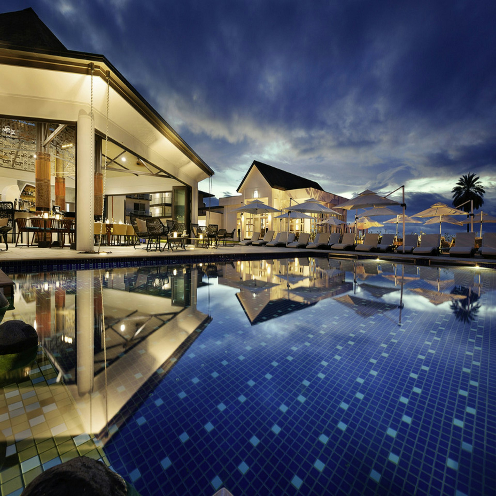 Resort pool at dusk